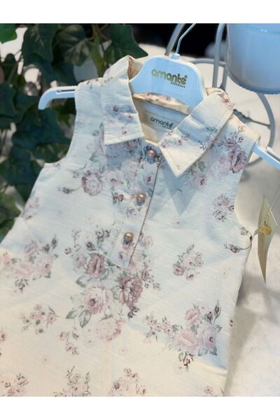 amante kıds Girl's Ruffled Sleeveless Dress - 100% Cotton Linen Look -