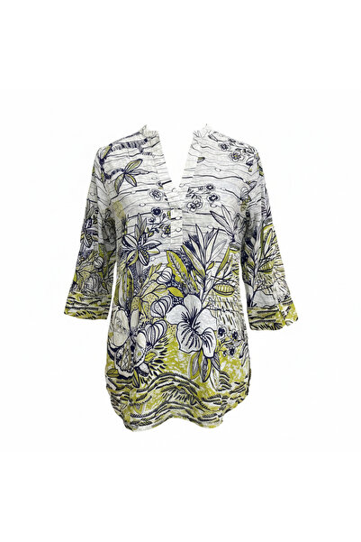 CANDA PREMIUM Women's Floral V-Neck Cotton Tunic Blouse