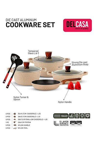 DELCASA 11piece DieCast Aluminum Cookware Set DC3784 Nonstick Coated, with In...