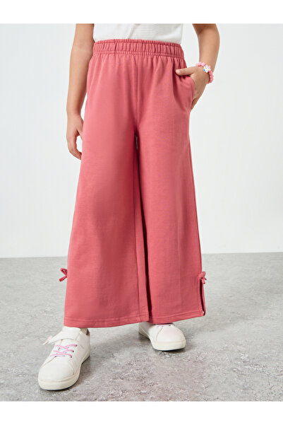 Styli Girls Pink Wide Leg Joggers with Bow Detail