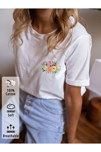 PAVRO Unisex Άνετο T-shirt με μικτό σχέδιο και στάμπα