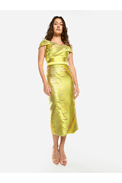 House of Moda By Styli Textured Off-Shoulder Sculpt Midi Dress