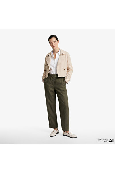 Tommy Hilfiger Utility Kadın Yeşil Keten Pantolon