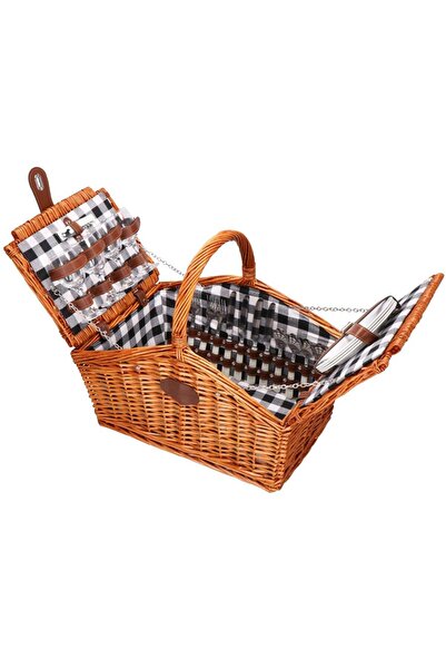 SERSIMO Coș de picnic echipat pentru 4 persoane Deluxe, din răchită, cu vesel...