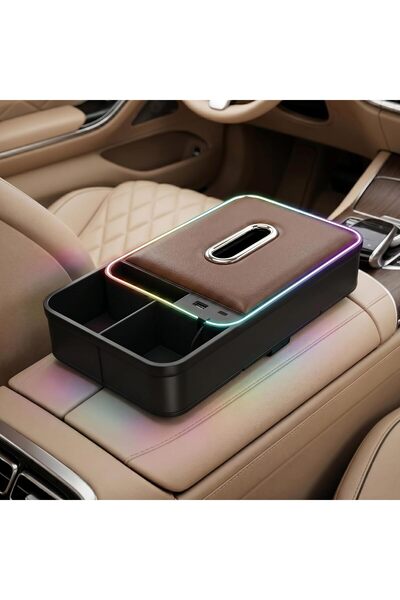 Auto Family FZE 8-in-1 Car Armrest Storage Box with LED Light, Dual USB Charg...