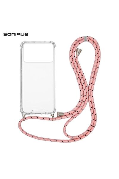 Sonique Θήκη Σιλικόνης με Κορδόνι Armor Clear Xiaomi Poco X6 Pro 5G Rainbow Ροζ