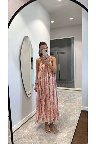 MSY Kadın Pembe Şifon Elbise uzun elbise