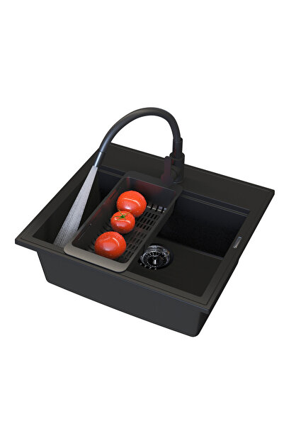Granitan Chiuveta Granit Negru Verno, 560x510 mm, set cu baterie Grado Plus s...