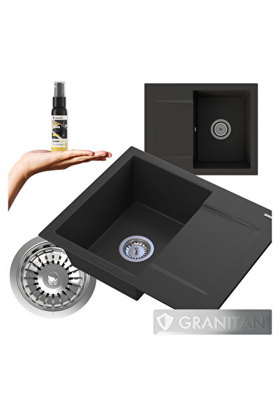 Granitan Chiuveta Granit Top Crom, 57.4x46.4 cm, cuva simpla cu scurgator, si...
