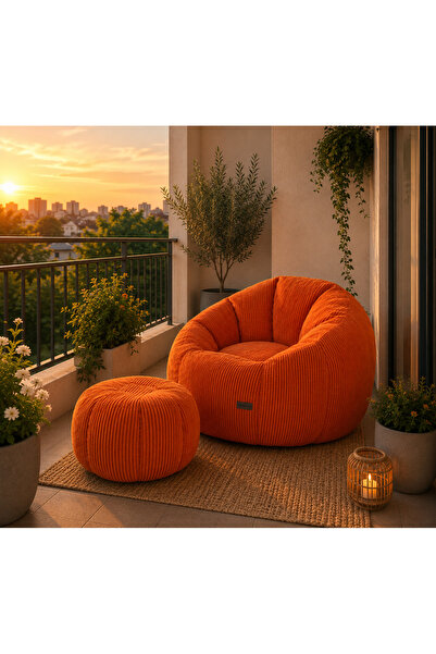 puffiber Balkon Takımı Büyük Puf Koltuk ve Ayak Pufu Seti – Bahçe, Teras ve Okuma Köşesi İçin Konforlu Berjer 95x80 Cm