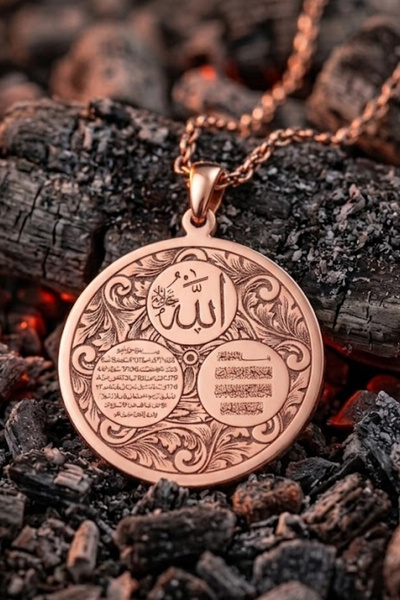 OSMANLI GÜMÜŞ Women's and Men's Copper Necklace with Patterned Protective Pra...