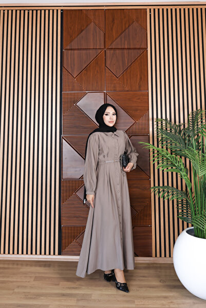 MiraMore Butik Belted Balloon Sleeve Shirt Collar Dress
