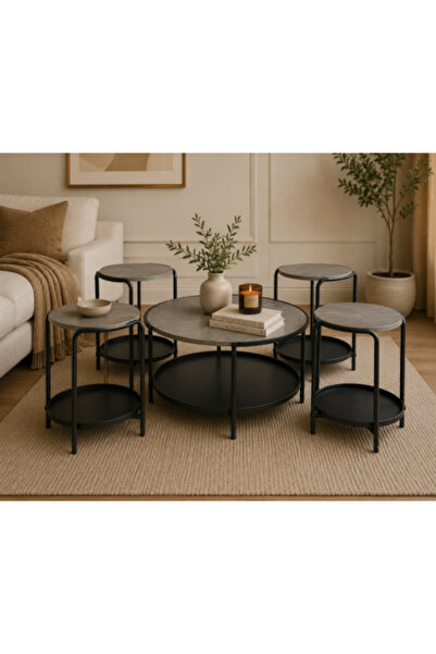 Palma homez Modern Coffee and Side Tables Set 1+4 | Luxury Grey and Black