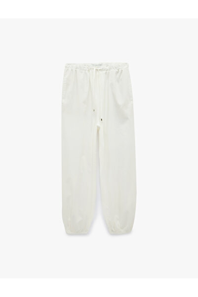 Koton Cotton Elastic Waist Lace-Up Barrel Trousers