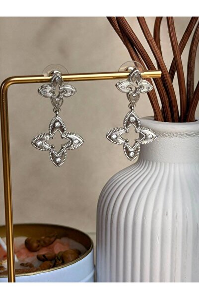ANKA JEWELLRY Steel Women's Earrings with Zircon Stone and Four Leaf Clover D...