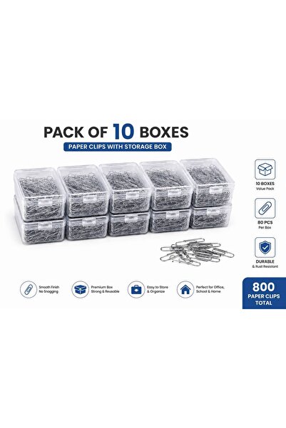 Fikriyah Paper Clips with Storage Box, 80 Pieces per Box, Pack of 10 Boxes, 8...