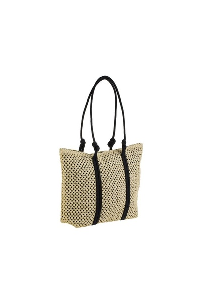 OEM Ecru Shoulder Bag for Women, Black Knotted Handles, Spacious and Elegant,...