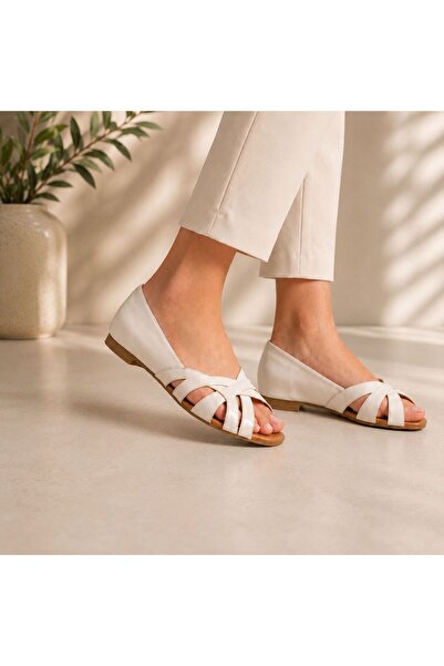 PİERRO SHOES Hakiki Deri Çapraz Bantlı Rahat Yazlık Günlük Kadın Babet