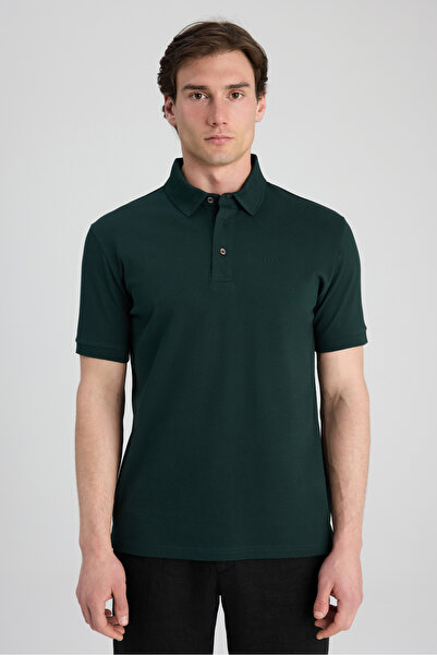 Twn Slim Fit Emerald Green Pique Textured T-Shirt