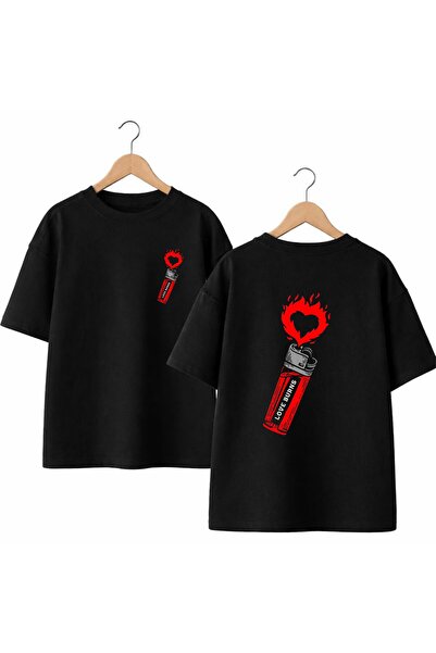 playwear تي شيرت برقبة دائرية واسع ومريح مطبوع عليه Heart Lighter على الظهر و...
