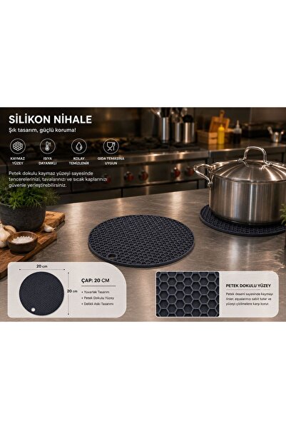 GM Silikon Nihale 20 cm Yuvarlak Petek Desenli Isıya Dayanıklı Tencere ve Tav...