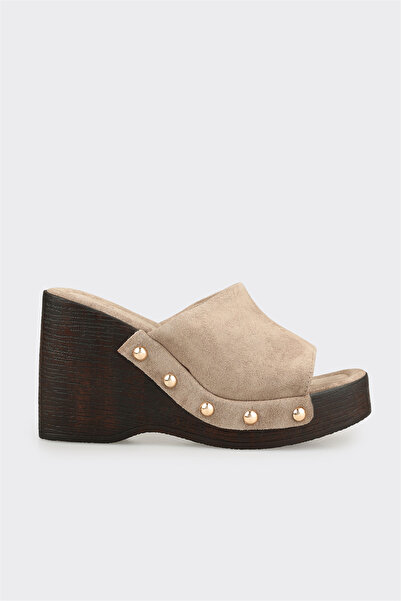 Elle Shoes Vizon Deri Kadın Terlik