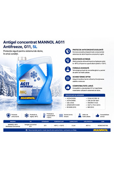 MANNOL Antifreeze AG11 Blue -40C 5L, G11, Ready Mix, Radiator and engine prot...