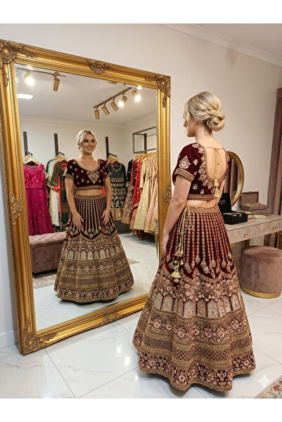 Aashiv's Collection [Renk] [Kumaş Türü] İşlemeli Hint Lehenga Choli Takımı