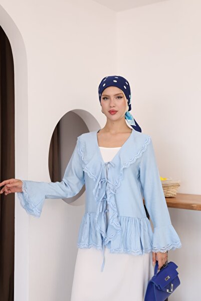 MODAELA Kimono cu detalii din dantelă și legături