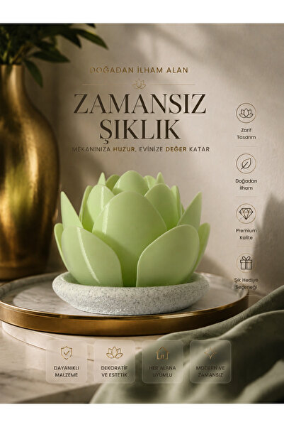 zulya Lotus Mumluk LED Işıklı Dekoratif Masa Üstü Biblo | Modern Minimalist P...
