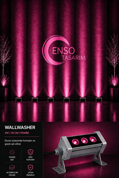 Enso Tasarım 3W 10 cm Pembe LED Wallwasher Dış Cephe Duvar Cami Bahçe Aydınlatma