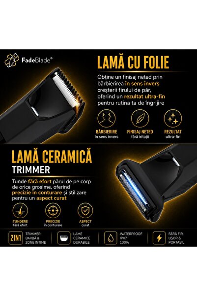 FadeBlade Masina de Tuns 2in1 Aparat Barbierit CrownTrim, 15.000 rot/min, LED, Display Digital, Negru