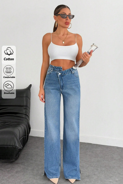 XRAY JEANS Women's Waist Detailed Slit Ice Blue Jeans