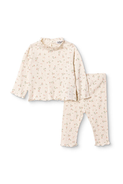ebebek Hello Baby HelloBaby Kız Bebek Sweatshirt-Alt Çiçek Baskılı Çıtçıtlı Bisiklet Yaka Uzun Kol Patiksiz