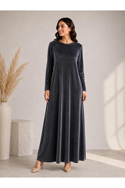 SENTEX Long Sleeve Pocket Velvet Long Women's Dress