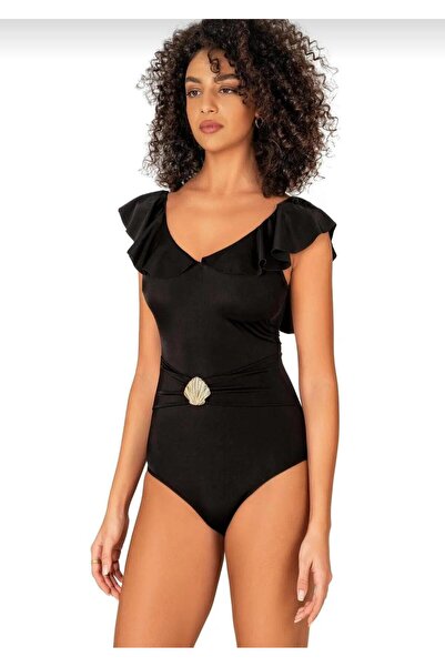 aykidsclup Women's Black Swimsuit with Shell Accessories 22312-