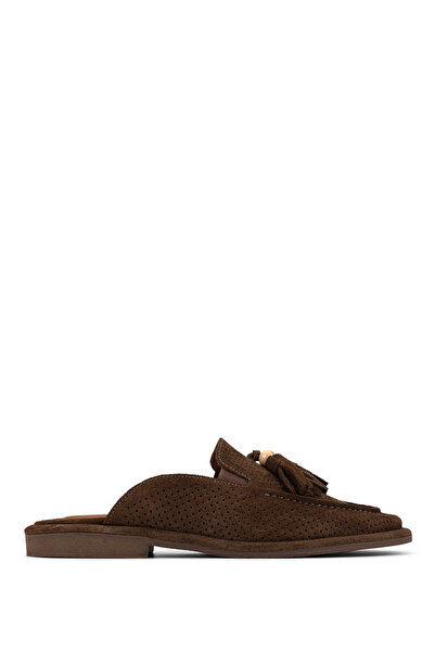 Tamer Tanca شبشب نسائي مسطح من الجلد الطبيعي باللون البيج