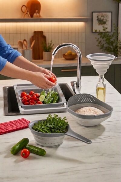 Bayev Colander 4-Piece Foldable Accordion Strainer Set - Kitchen Dowry Set fo...