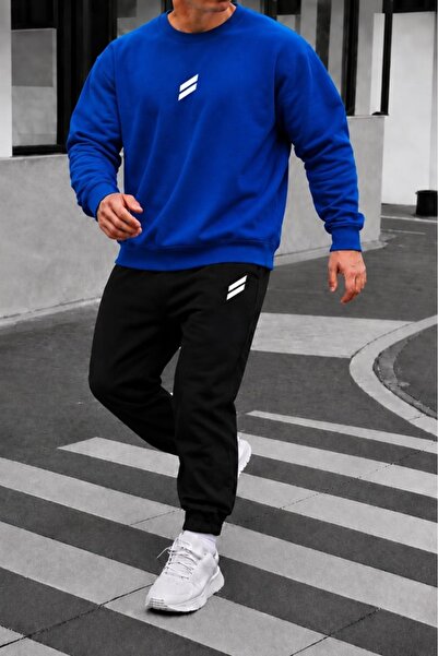 FAEL LİFE Unisex Wide Cut Zero Necklace Sweat Suit with Double Stripe Print