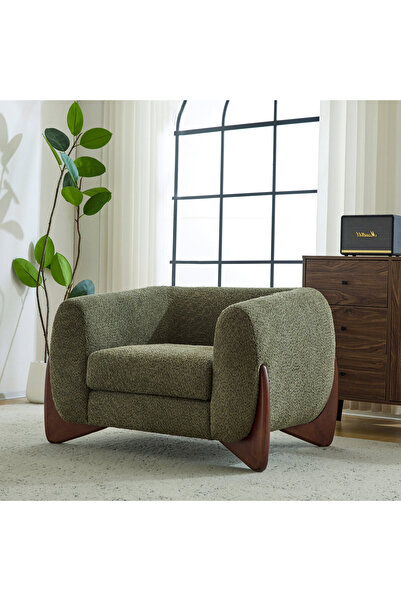 homejoyz كرسي بذراعين قماش بوكليه وخشب سويدي – لونا – 95×95×80 سم