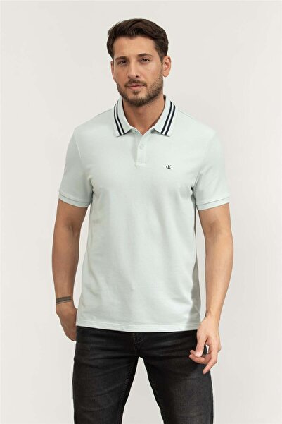 Calvin Klein Ss Monogram Pique Tipped Erkek Polo Yaka T-Shirt Yeşil