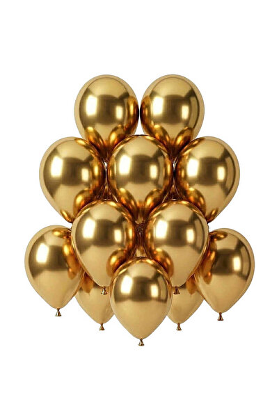 BeySüS Gold Color Latex Chrome Balloon (30 cm) - 12 Pieces