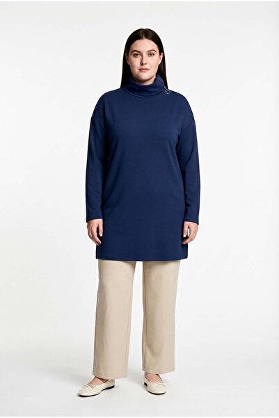 ALLDAY Indigo Collar Zipper Detailed Plus Size Tunic