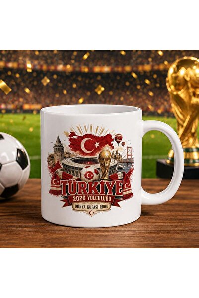 Bk Gift كأس أبيض بتصميم كأس العالم لكرة القدم بتصميم مشجعي تركيا - 7 قلوب واح...