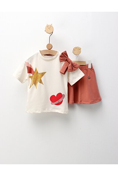 MiniKids Summer Top Bottom Set , Super Star Girl, ecru-dusty pink
