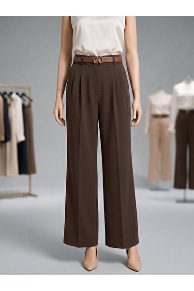 feiruz Waist Elastic Detail Relaxed Fit Belted Fabric Trousers