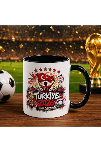 Bk Gift كأس أسود بتصميم كأس العالم لكرة القدم بتصميم مشجعي تركيا - 4 قلوب واح...