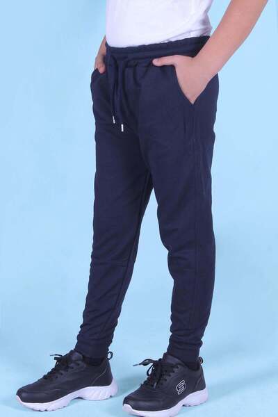 Markahit Straight model elastic waist detailed boy's navy blue sweatpants