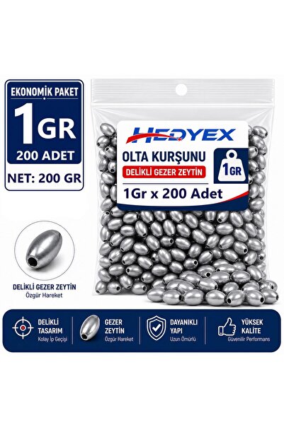 Hedyex 1 Gr 200 Pieces (200 Gr) Fishing Lead with Hole Gezer Zeytin