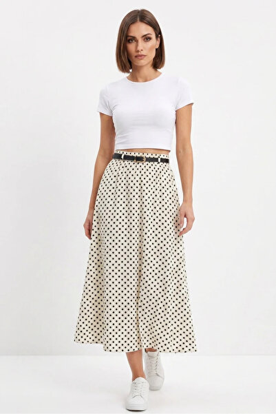 Efnaz style Women's Belted Polka Dot White Skirt